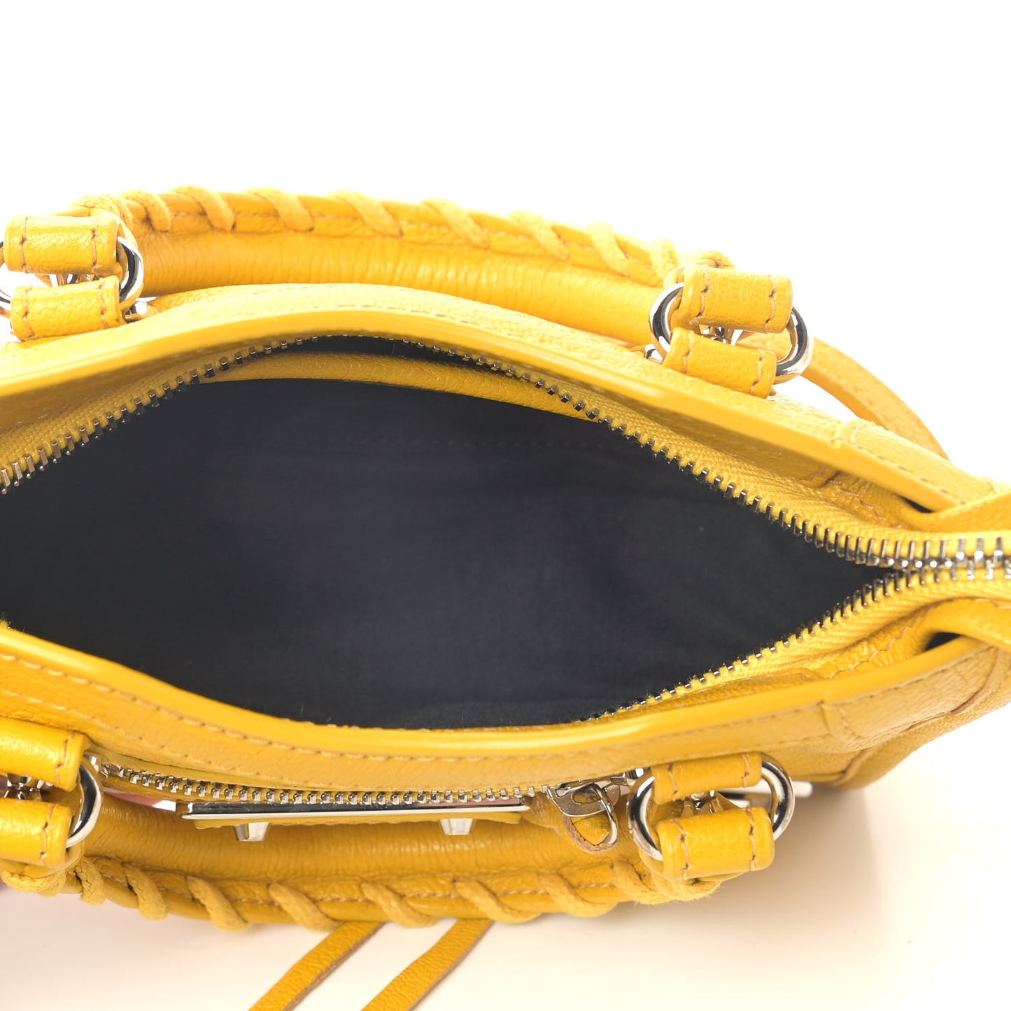 Chevre Silver Metallic Edge Hardware Nano City Jaune Epi
