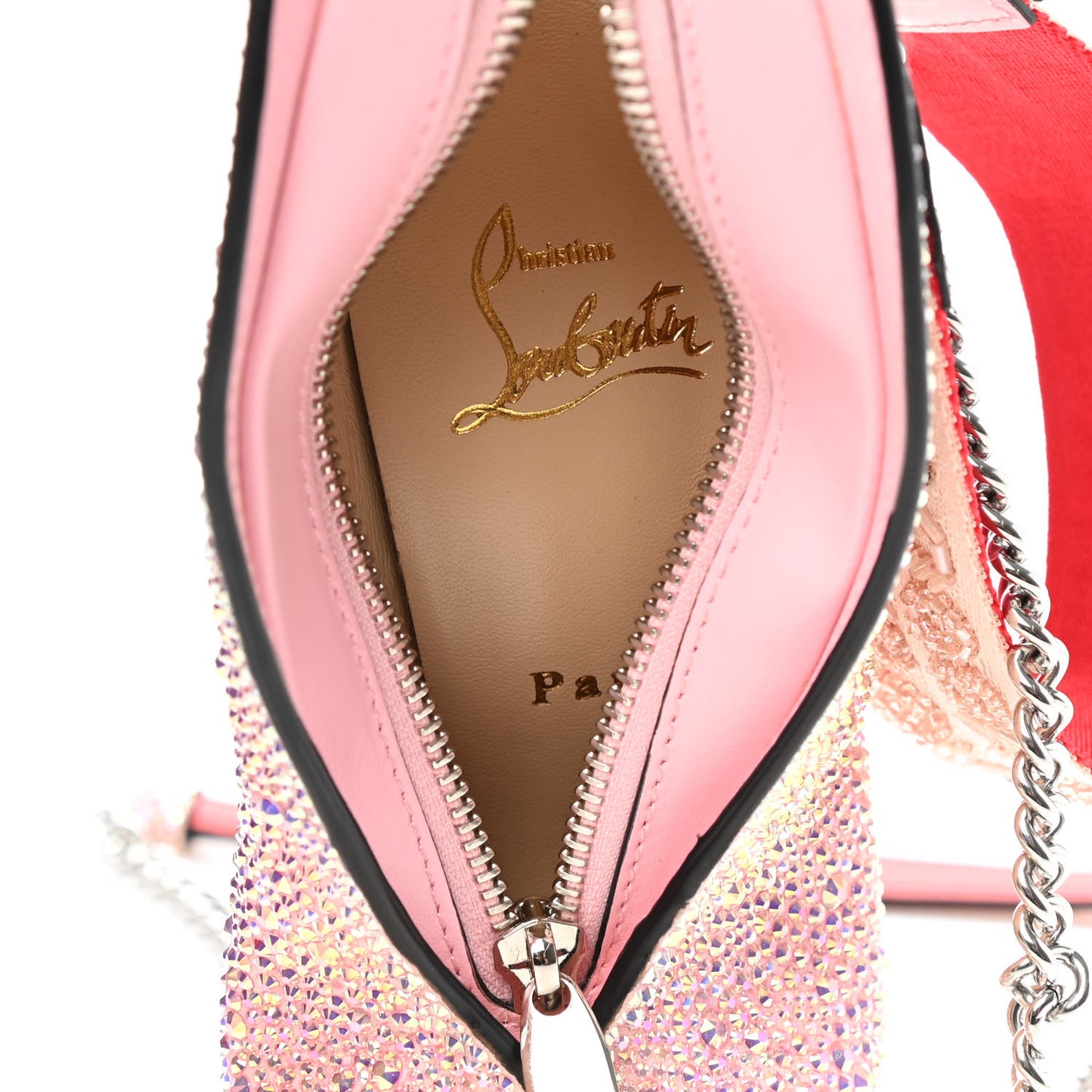 Crystal Suede A.B Stiletto Charm Clutch Pink Metallic