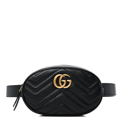 Gucci Calfskin Matelasse GG Marmont Belt Bag 95 38 Black 1 of 10