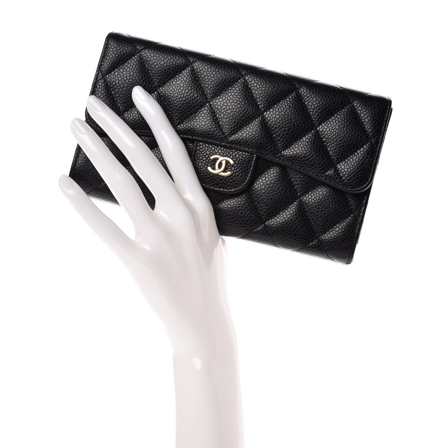 Caviar Quilted Long Flap Wallet Black