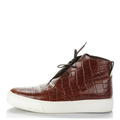 Louis Vuitton Calfskin Crocodile Embossed Trooper High Derby Sneakers 12 Brown 1 of 6