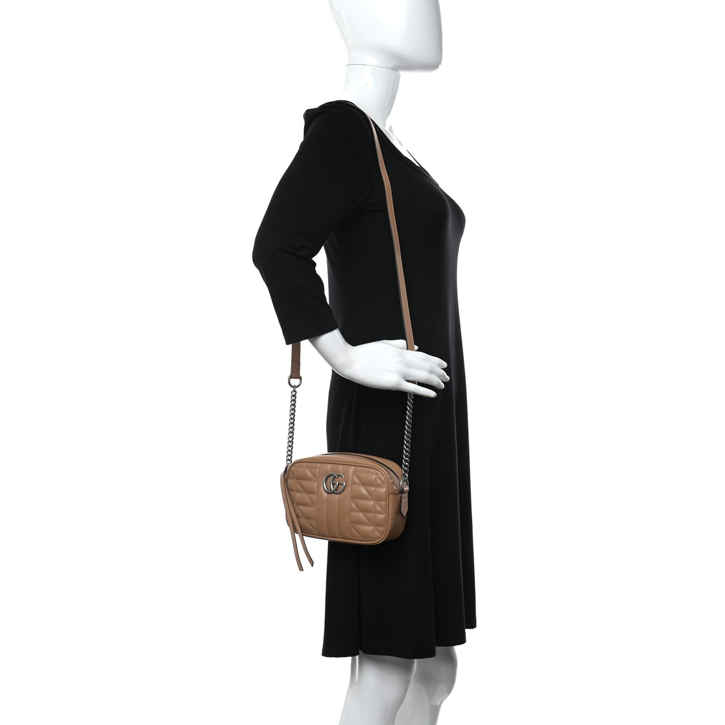 Calfskin Matelasse Aria Mini GG Marmont Chain Shoulder Bag Camelia