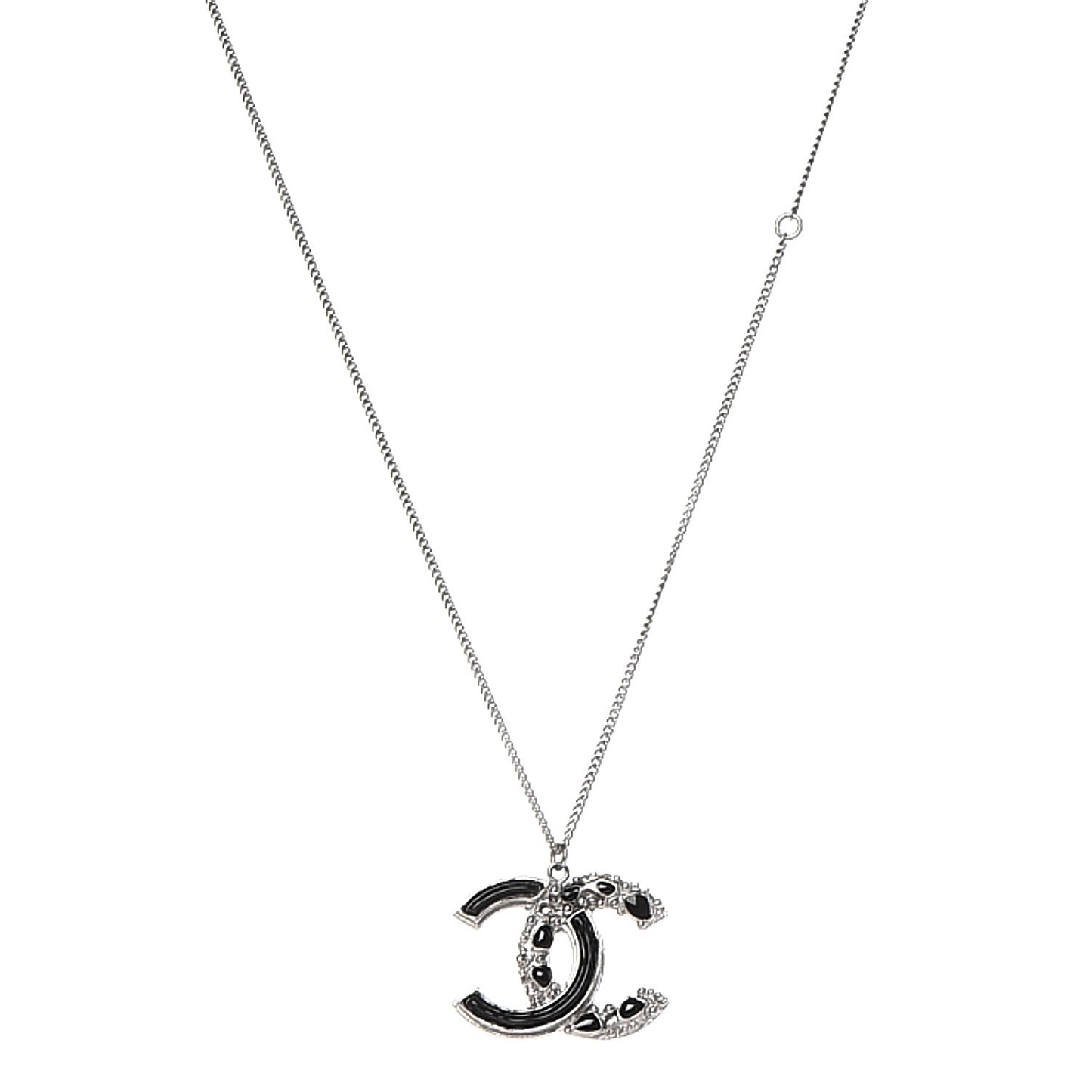 Enamel CC Necklace Black Silver
