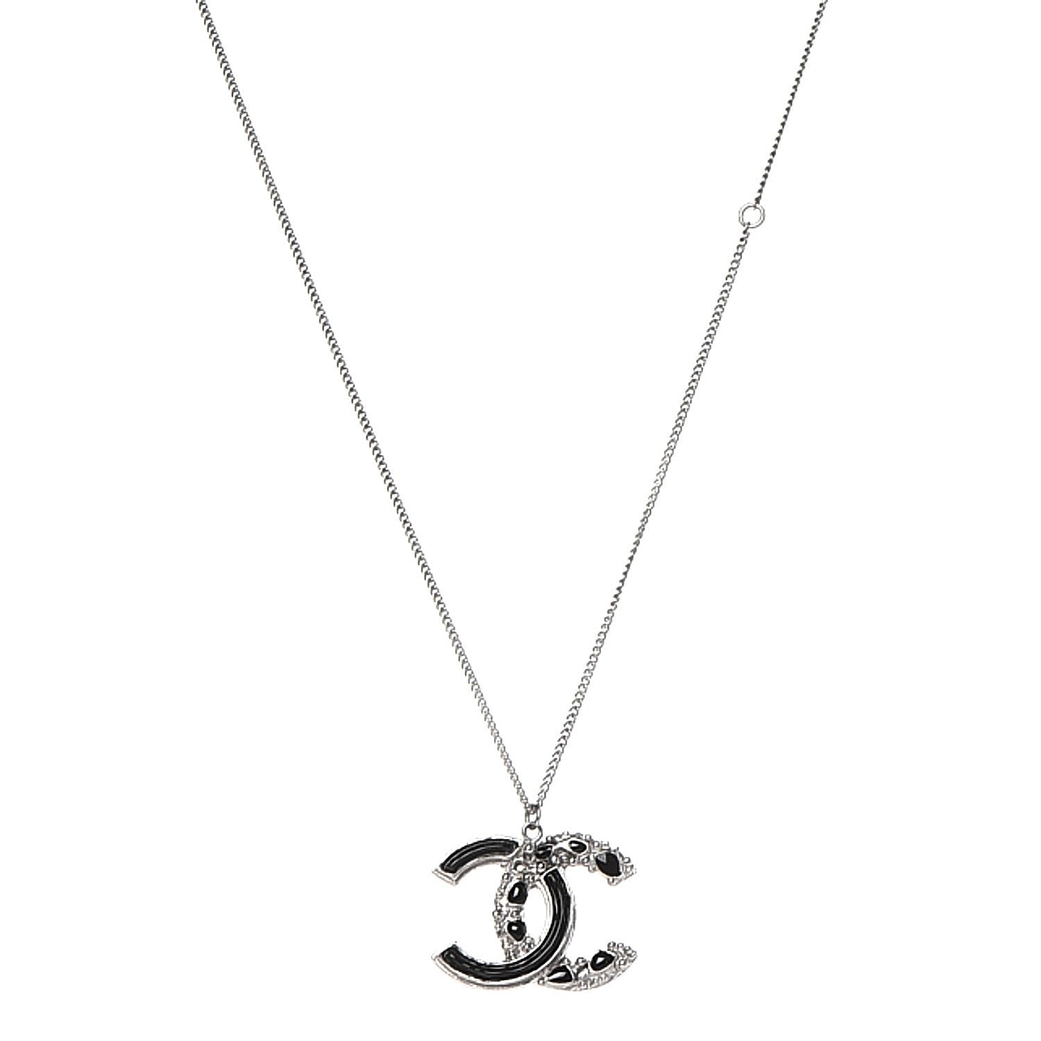 Chanel Enamel CC Necklace Black Silver 1 of 5