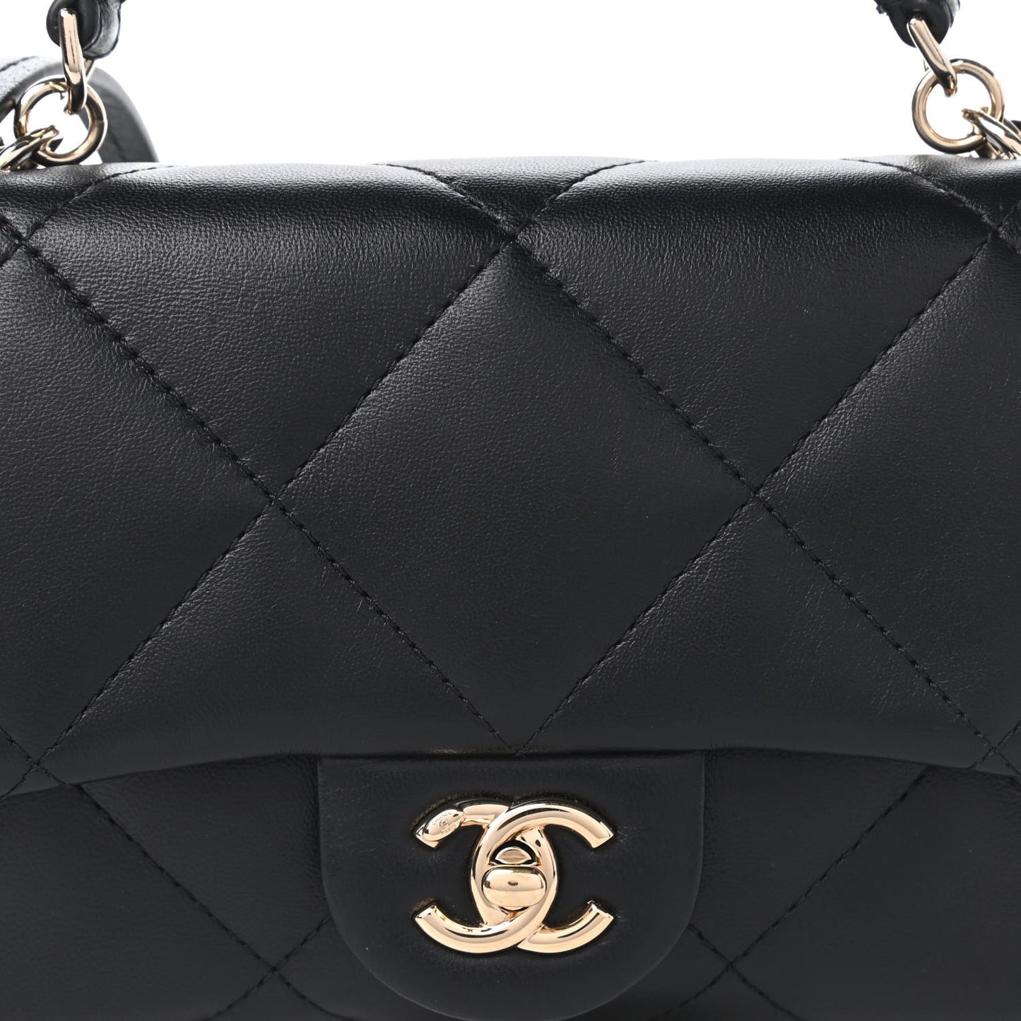 Lambskin Quilted Small Easy Carry Flap Black