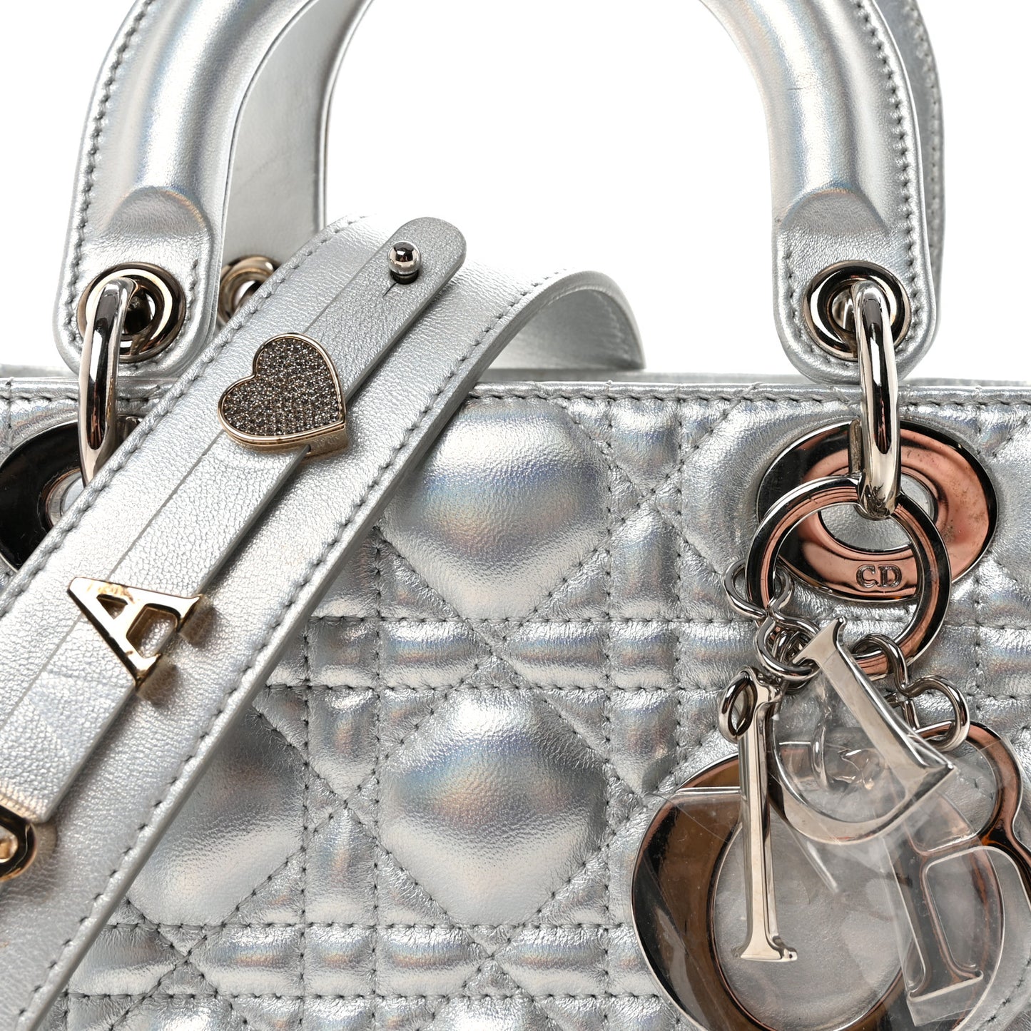 Iridescent Metallic Lambskin Cannage Small My ABCDior Lady Dior Silver