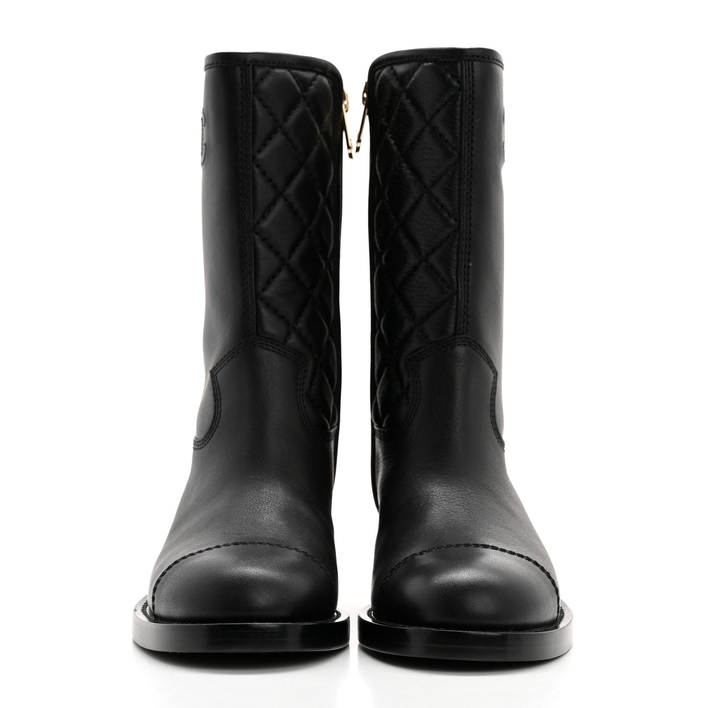 Calfskin Quilted CC Logo Mid Calf Boots 36 Black