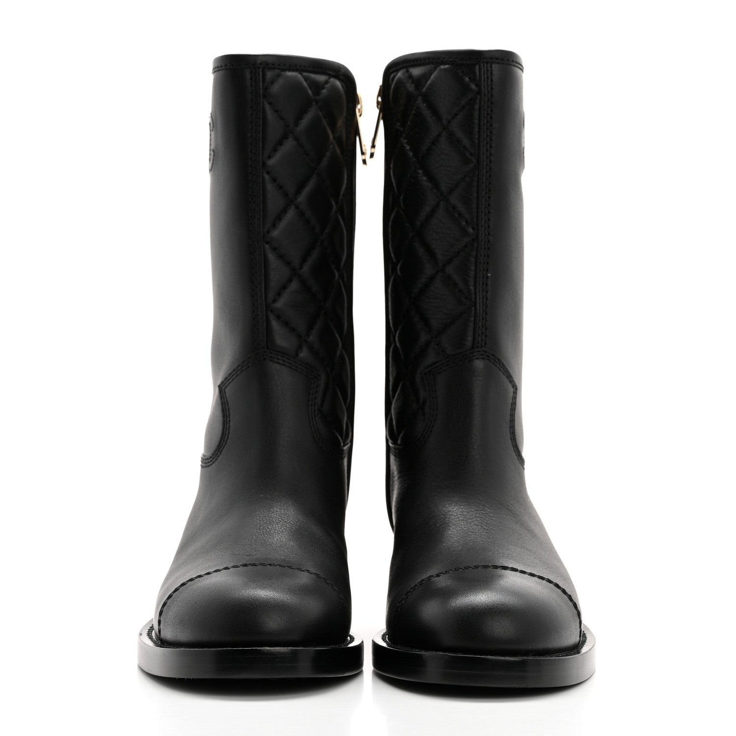 Chanel Calfskin Quilted CC Logo Mid Calf Boots 36 Black 2 of 9