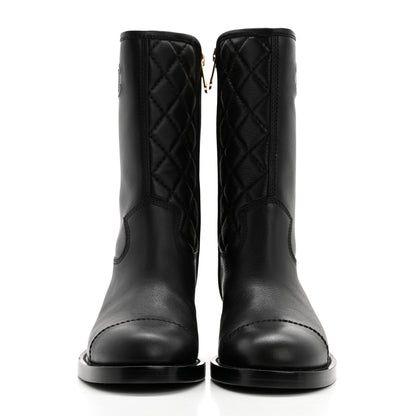 Chanel Calfskin Quilted CC Logo Mid Calf Boots 36 Black 2 of 9