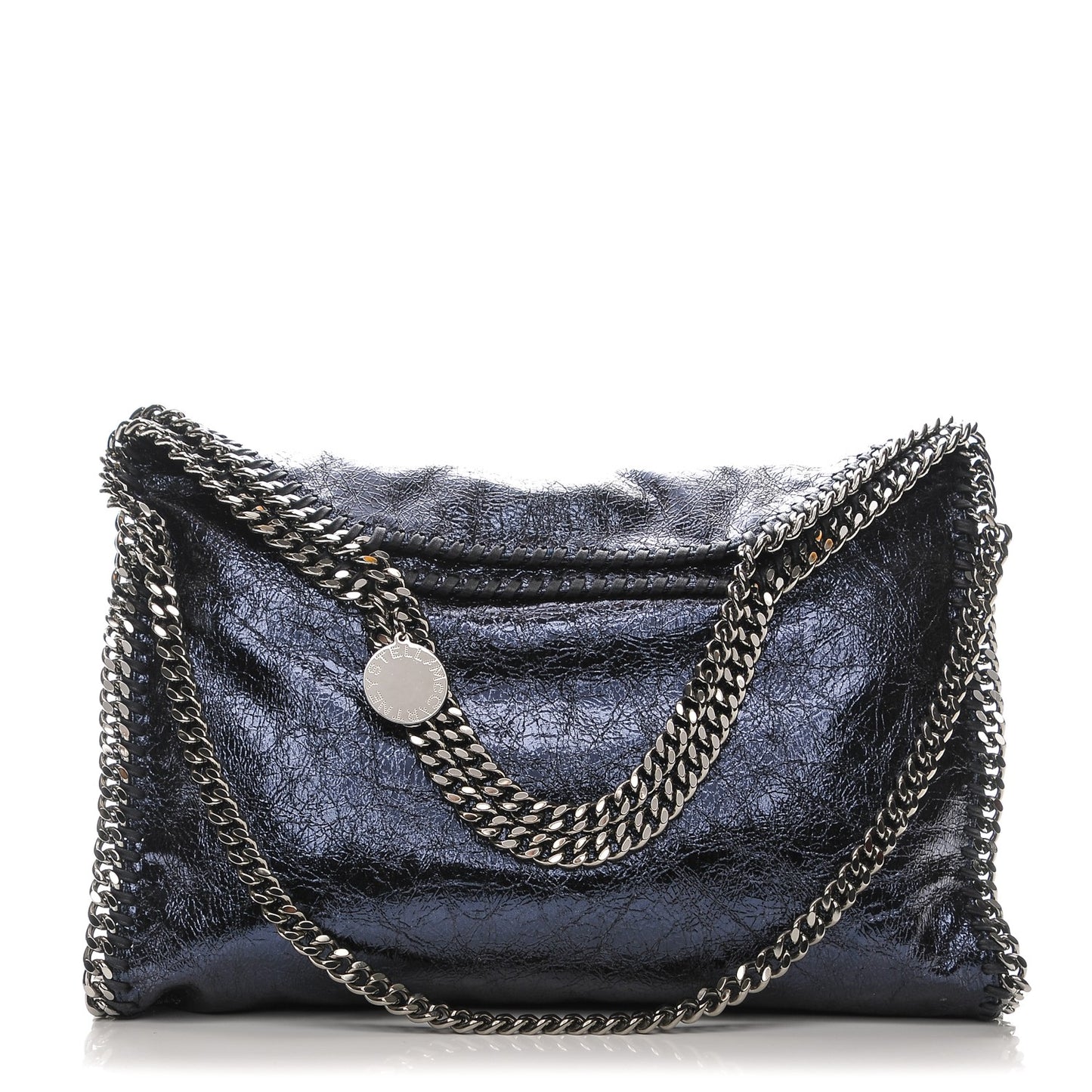 Metallic Crackle Small Falabella Fold Over Tote Navy