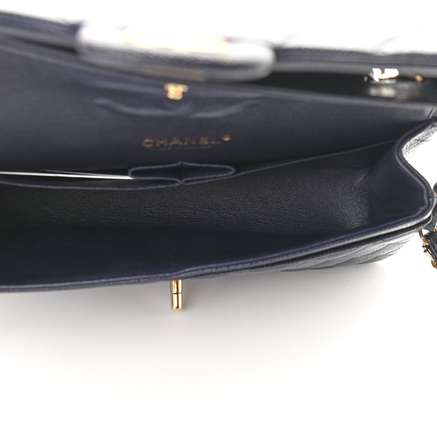 Caviar Quilted Medium Double Flap Navy