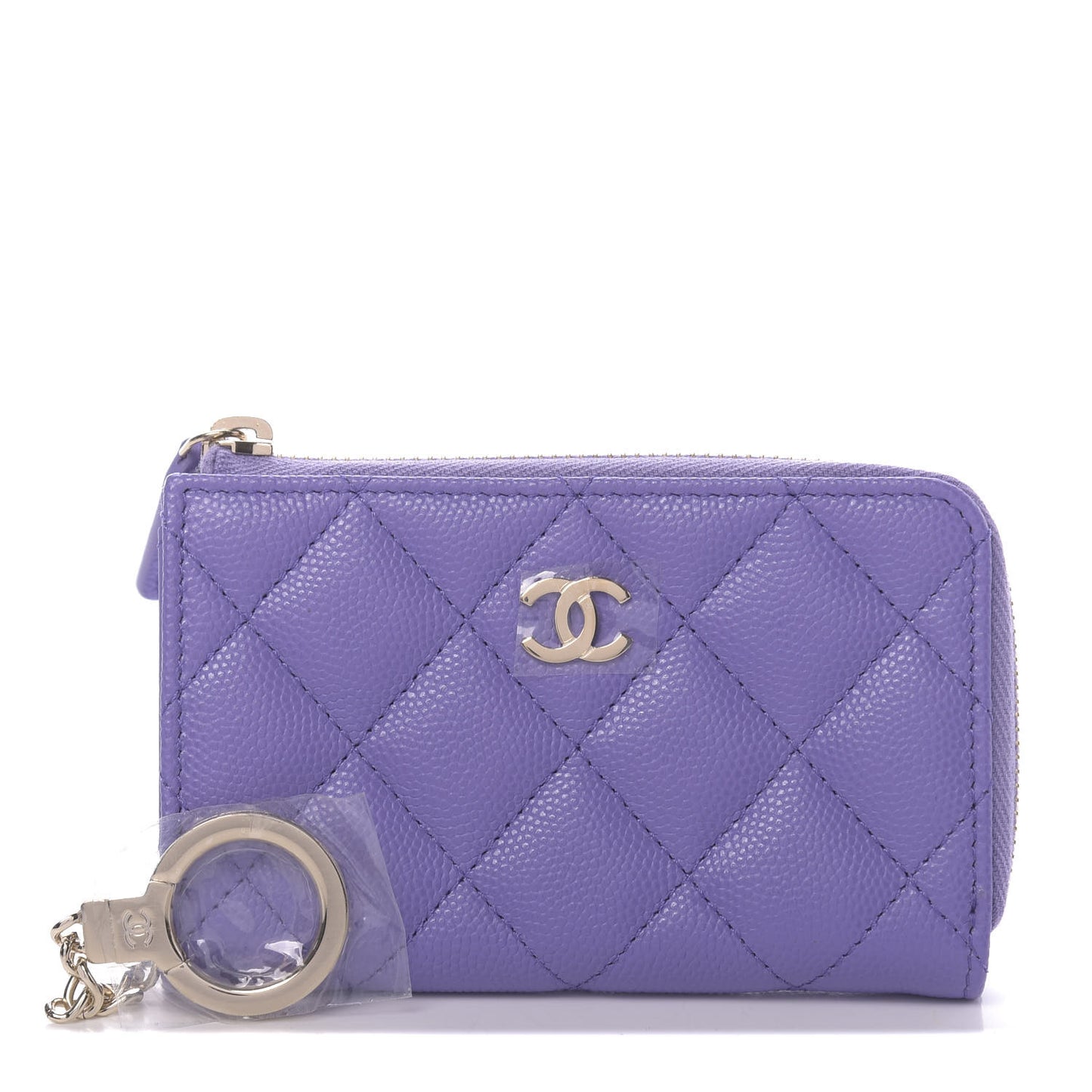 Caviar Quilted Zipped Key Holder Case Purple