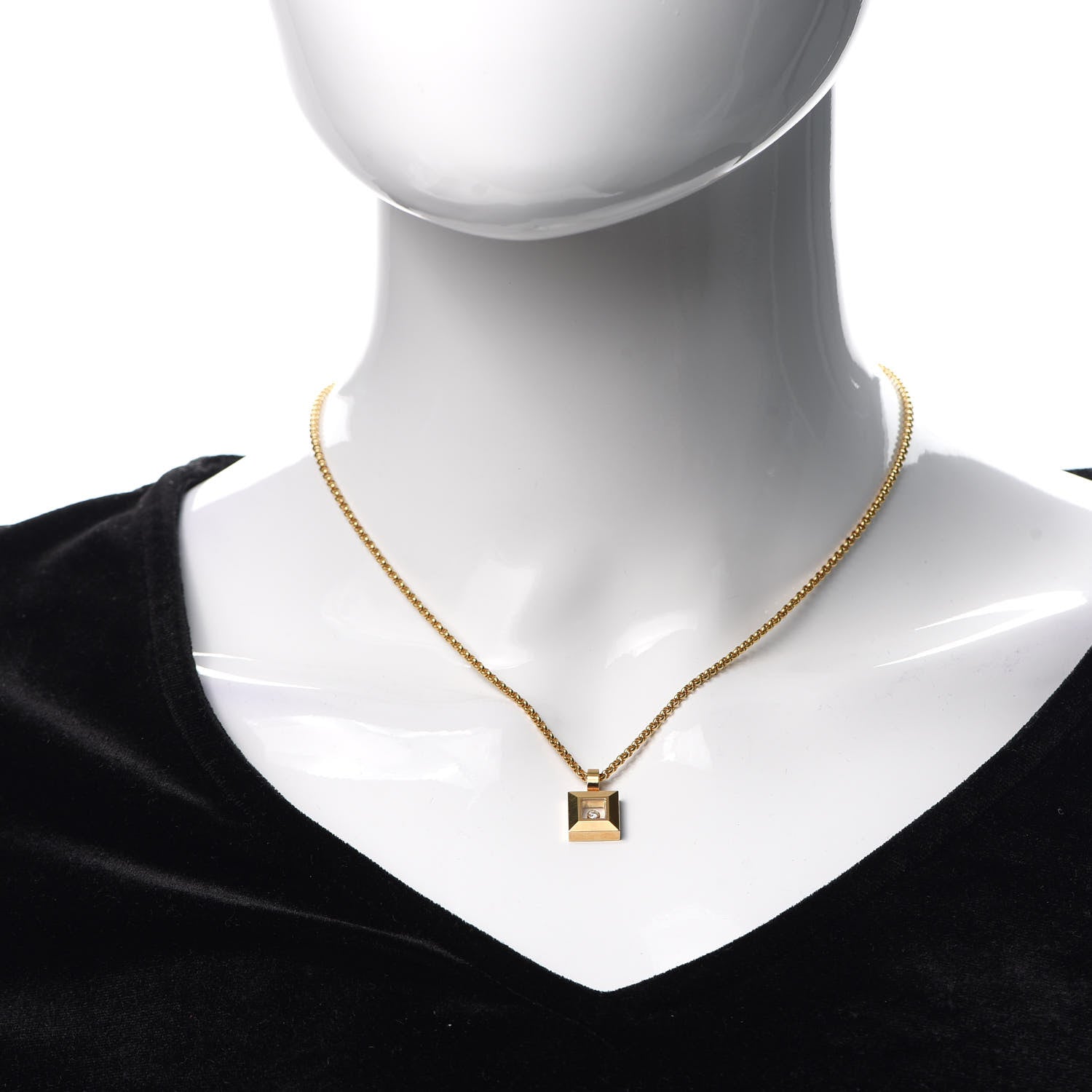 Chopard 18K Yellow Gold Diamond Happy Diamonds Square Pendant Necklace 2 of 5