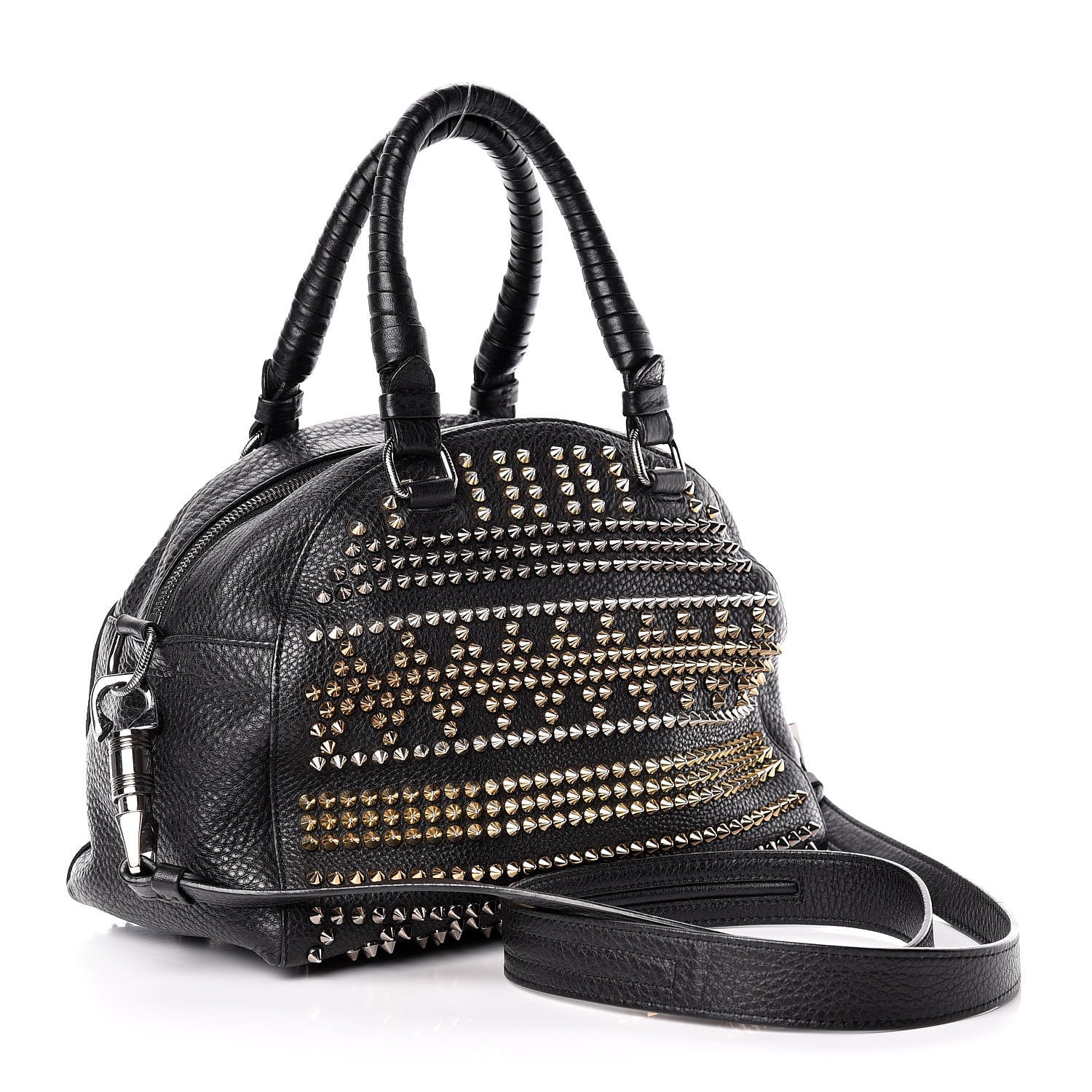 Christian Louboutin Calfskin Mix Chevron Spikes Small Panettone Bowling Bag Black 3 of 13