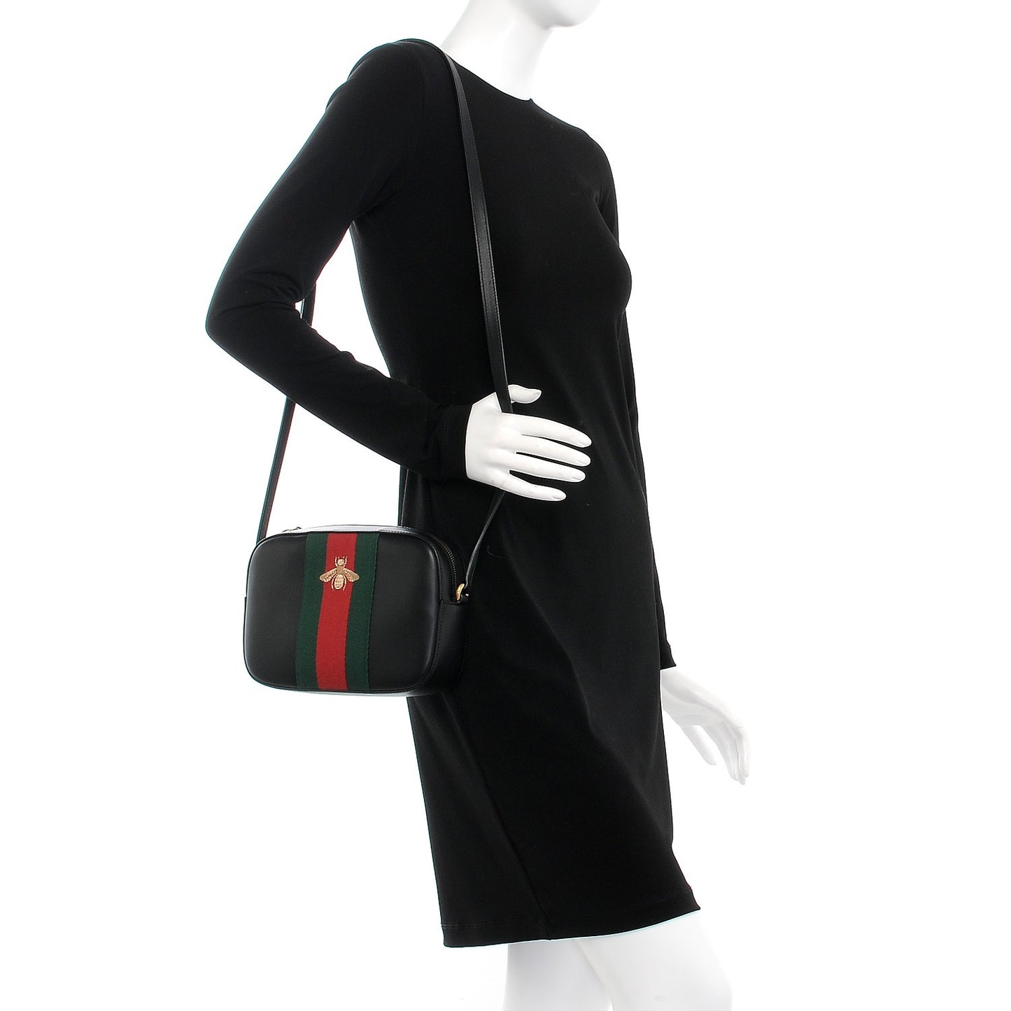 Calfskin Web Small Webby Bee Shoulder Bag Black