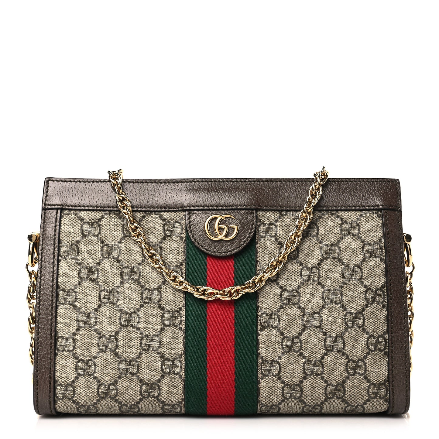GG Supreme Monogram Web Small Ophidia Chain Shoulder Bag Brown