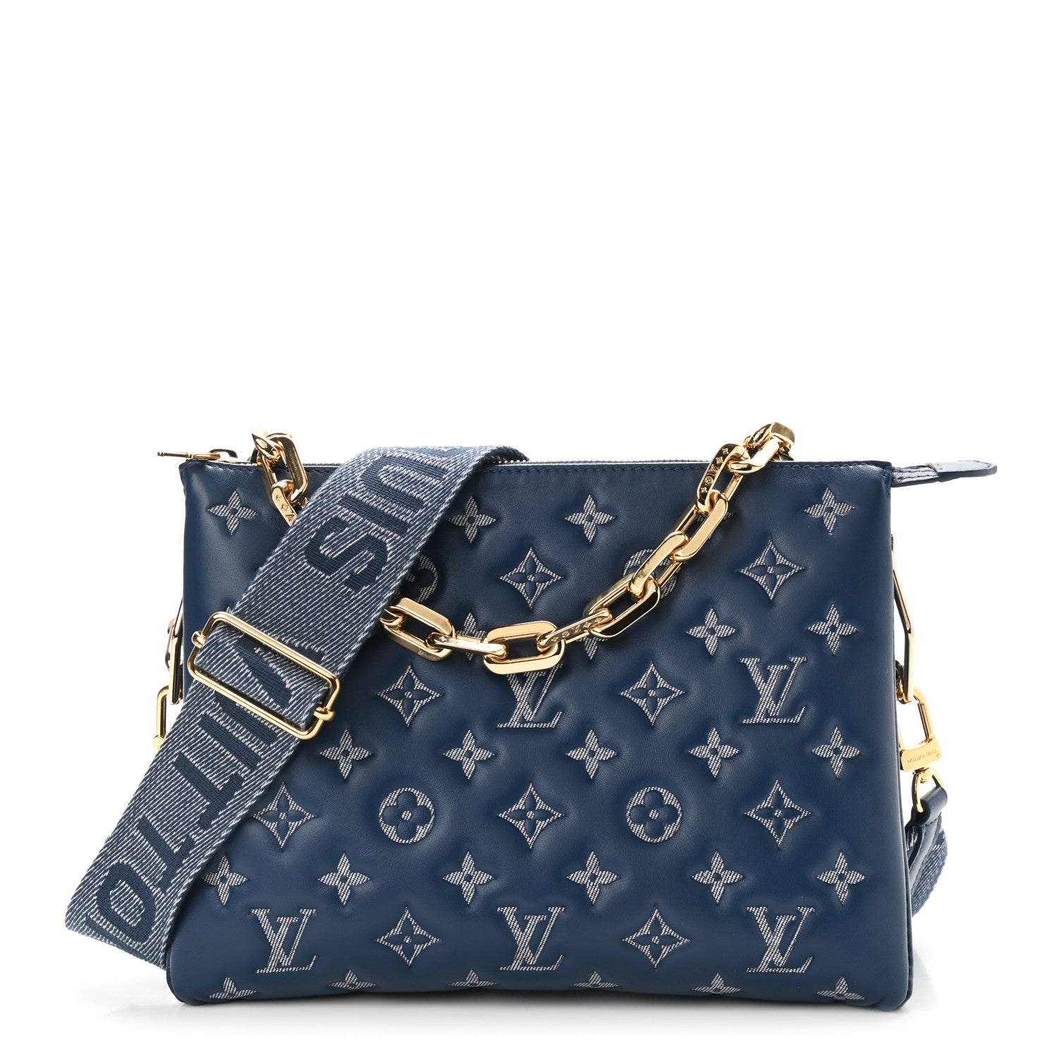 Louis Vuitton Lambskin Embossed Monogram Coussin PM Denim Blue 1 of 11