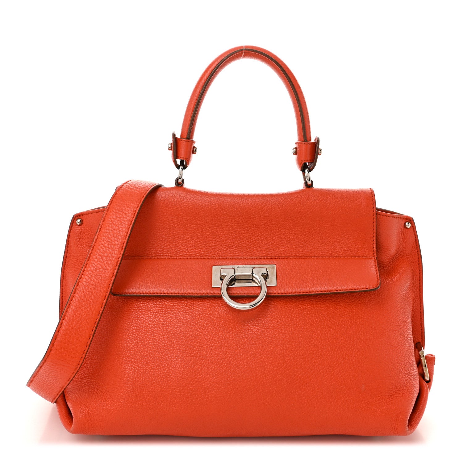 Salvatore Ferragamo Grained Calfskin Large Sofia Satchel Sunset 1 of 9