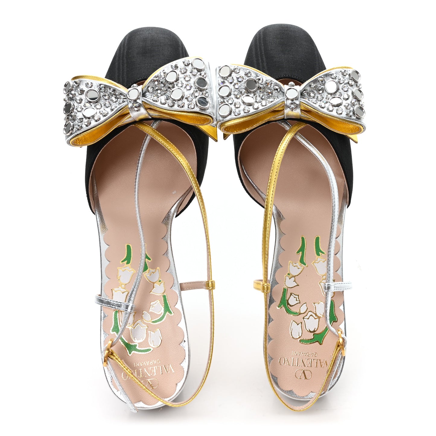 Metallic Embellished Bowow 45mm Slingback Pump 38 Black