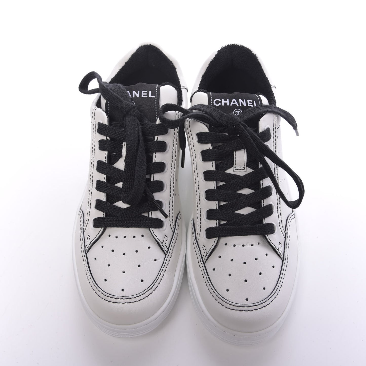 Calfskin Womens Logo Sneakers 37 White Black