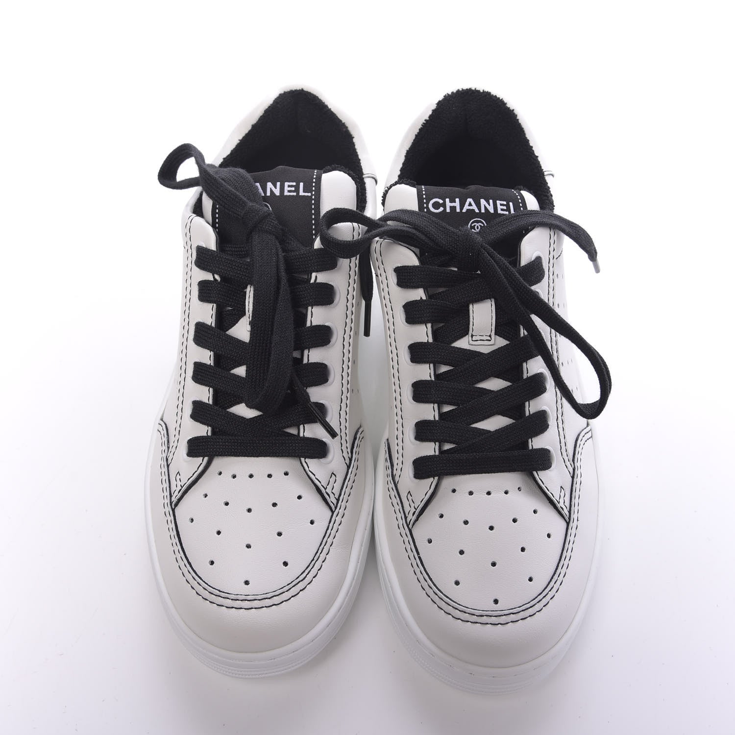 Chanel Calfskin Womens Logo Sneakers 37 White Black 6 of 10