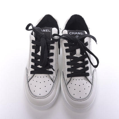 Chanel Calfskin Womens Logo Sneakers 37 White Black 6 of 10