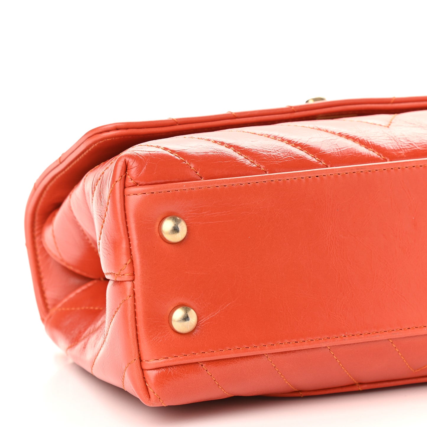 Calfskin Chevron Quilted Mini Coco Handle Flap Orange
