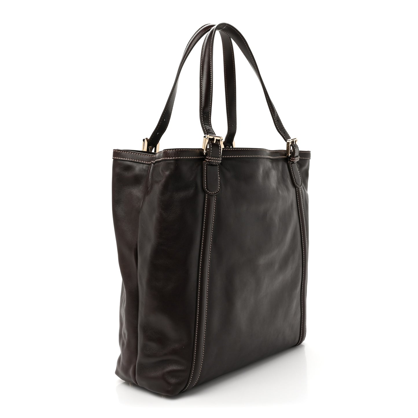 Calfskin Large Britt Shoulder Bag Dark Brown