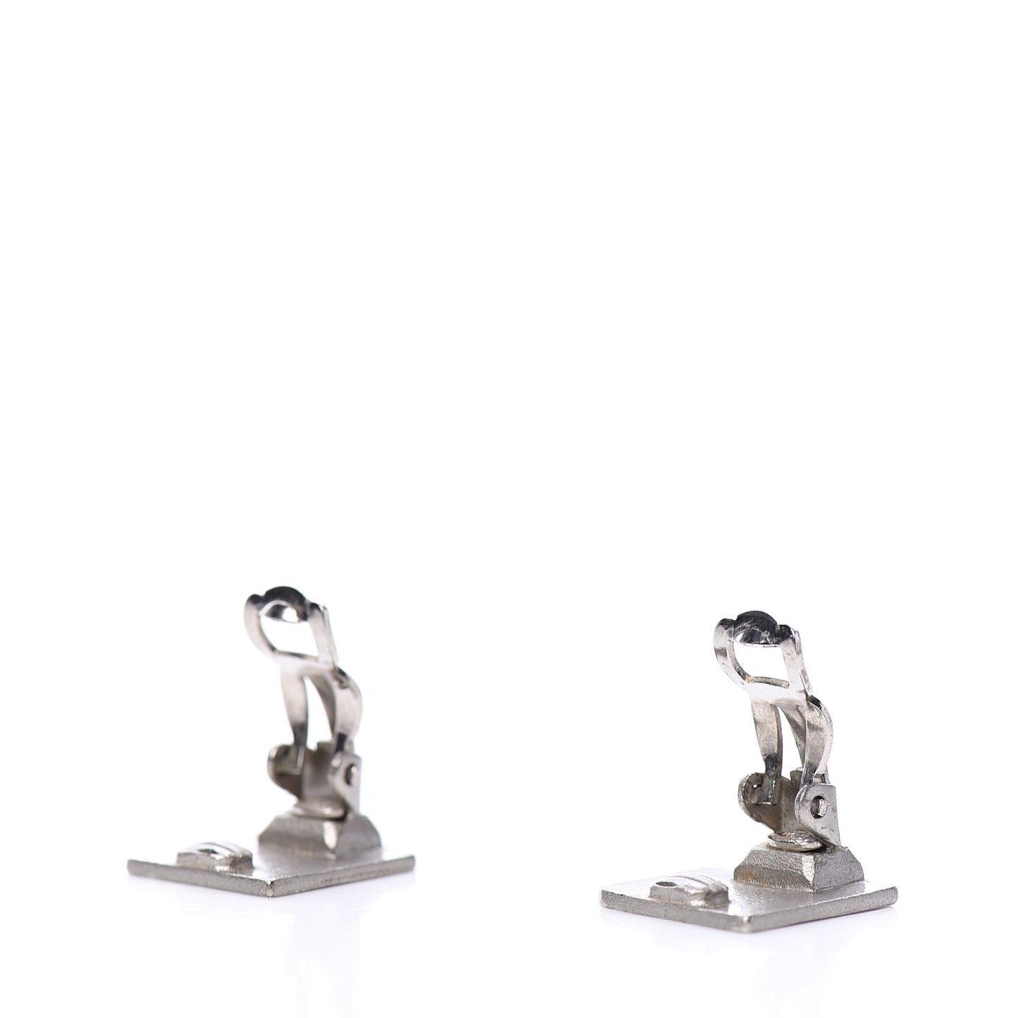 Metal Square CC Symbols Clip On Earrings Silver