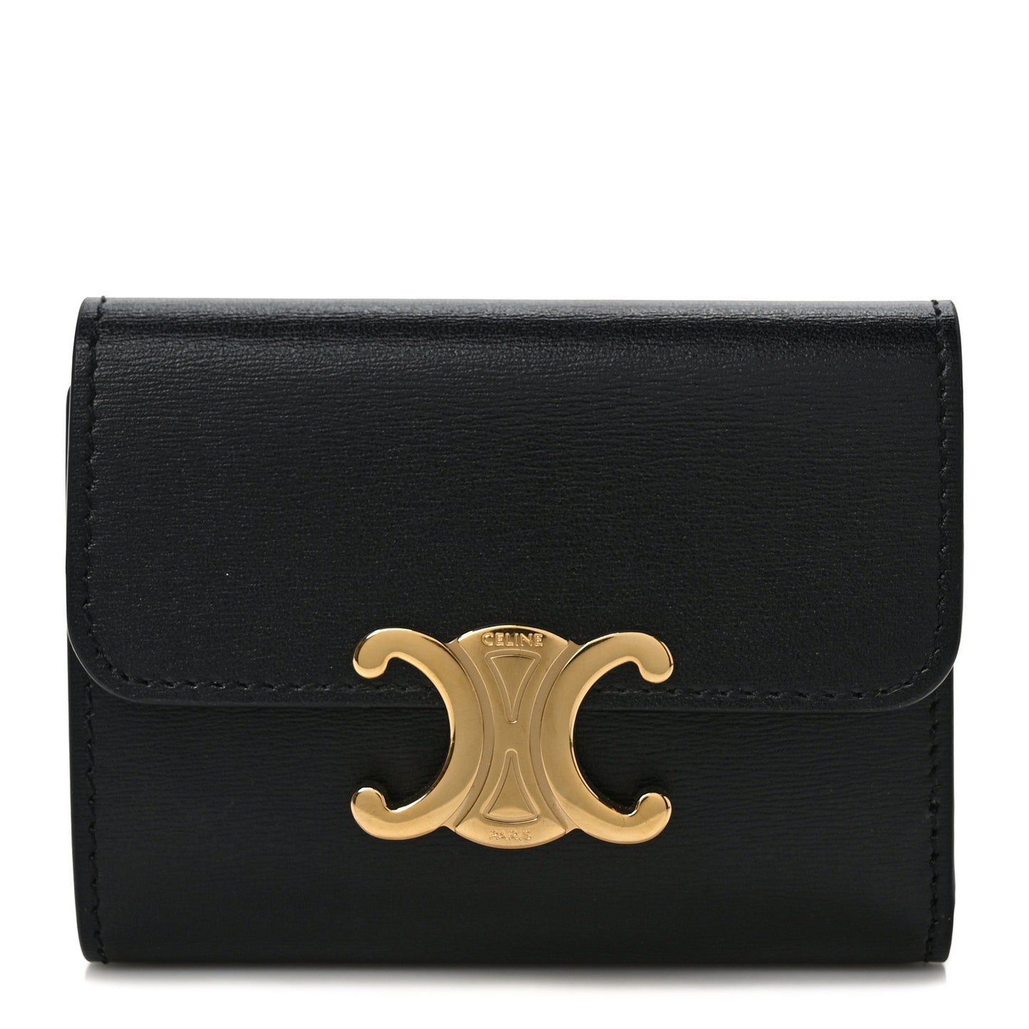 Calfskin Compact Triomphe Wallet With Coin Purse Black