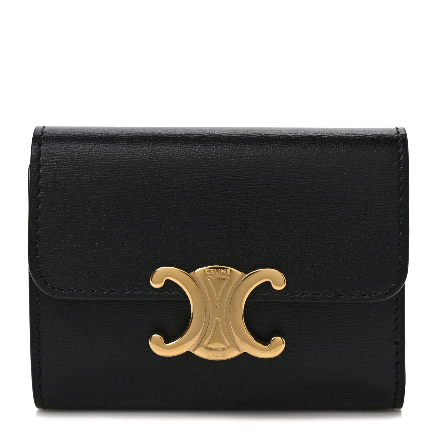 Celine Calfskin Compact Triomphe Wallet With Coin Purse Black 1 of 6