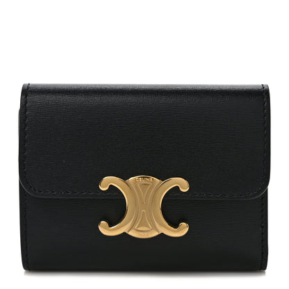 Celine Calfskin Compact Triomphe Wallet With Coin Purse Black 1 of 6