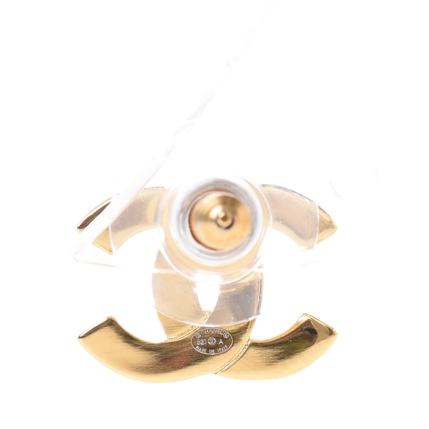 Metal CC Paris Button Stud Earrings Gold