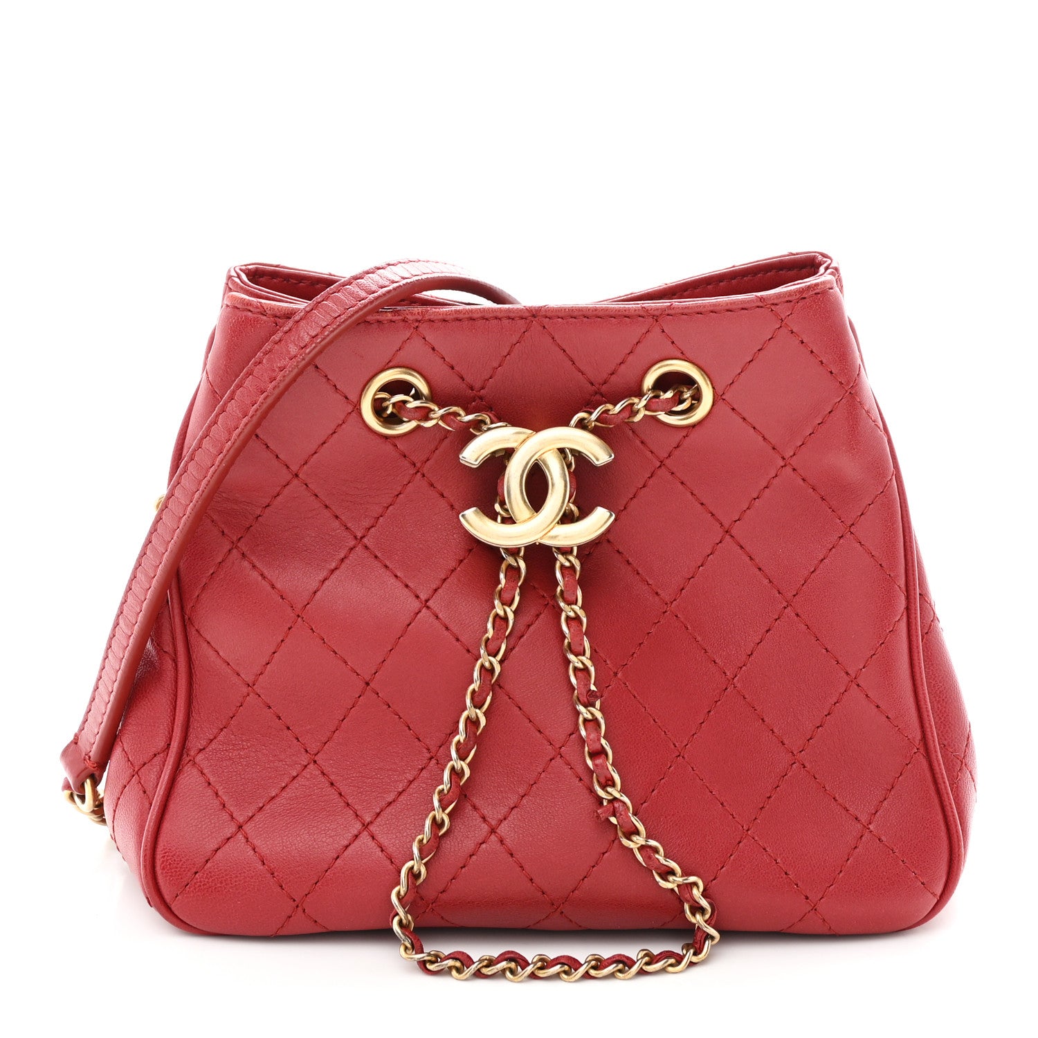 Chanel Calfskin Stitched Small Egyptian Amulet Drawstring Bag Red 1 of 10