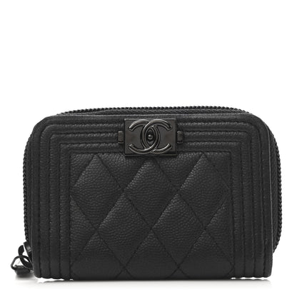 Chanel Caviar Quilted Boy Zip Around Coin Purse Wallet So Black 1 of 11