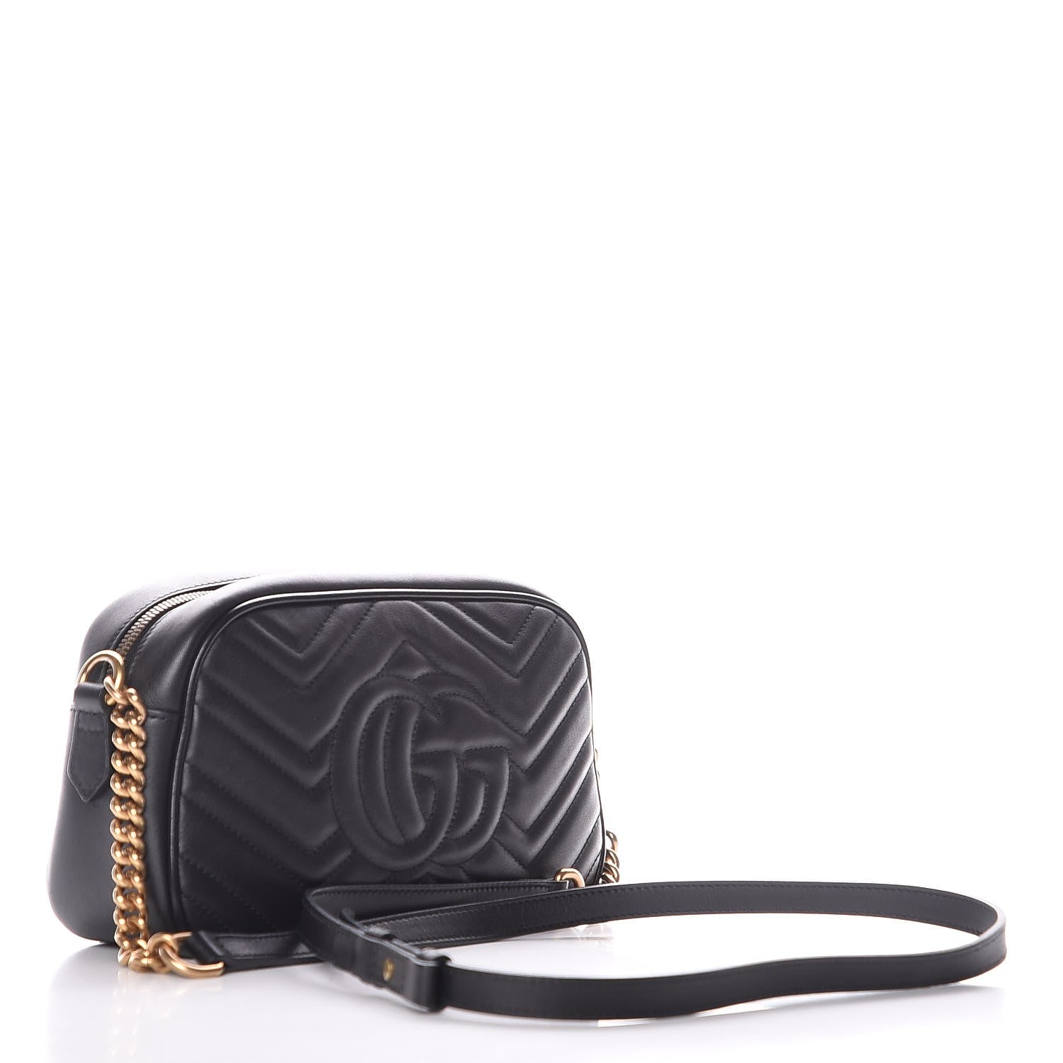 Gucci Calfskin Matelasse Small GG Marmont Chain Shoulder Bag Black 3 of 11