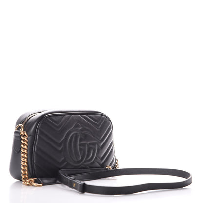 Gucci Calfskin Matelasse Small GG Marmont Chain Shoulder Bag Black 3 of 11