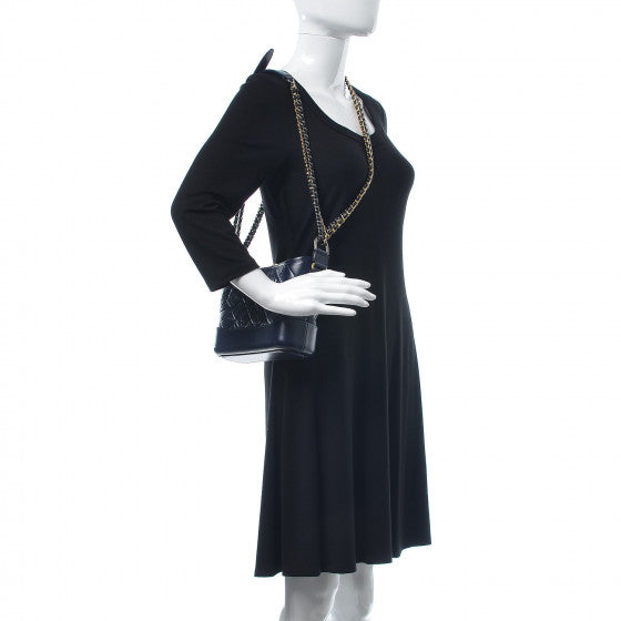 Aged Calfskin Quilted Small Gabrielle Hobo Navy
