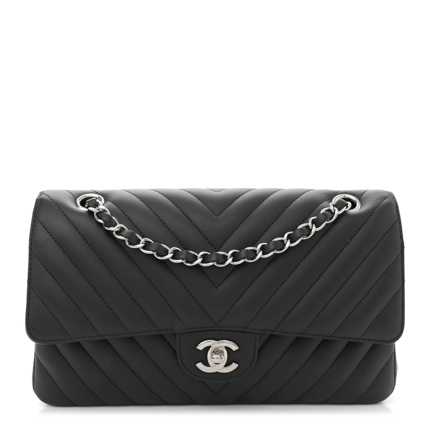 Chanel Calfskin Chevron Quilted Medium Double Flap Black 1 of 12