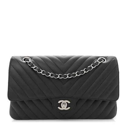Chanel Calfskin Chevron Quilted Medium Double Flap Black 1 of 12