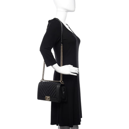 Chanel Caviar Chevron Quilted Medium Boy Flap Black 3 of 10