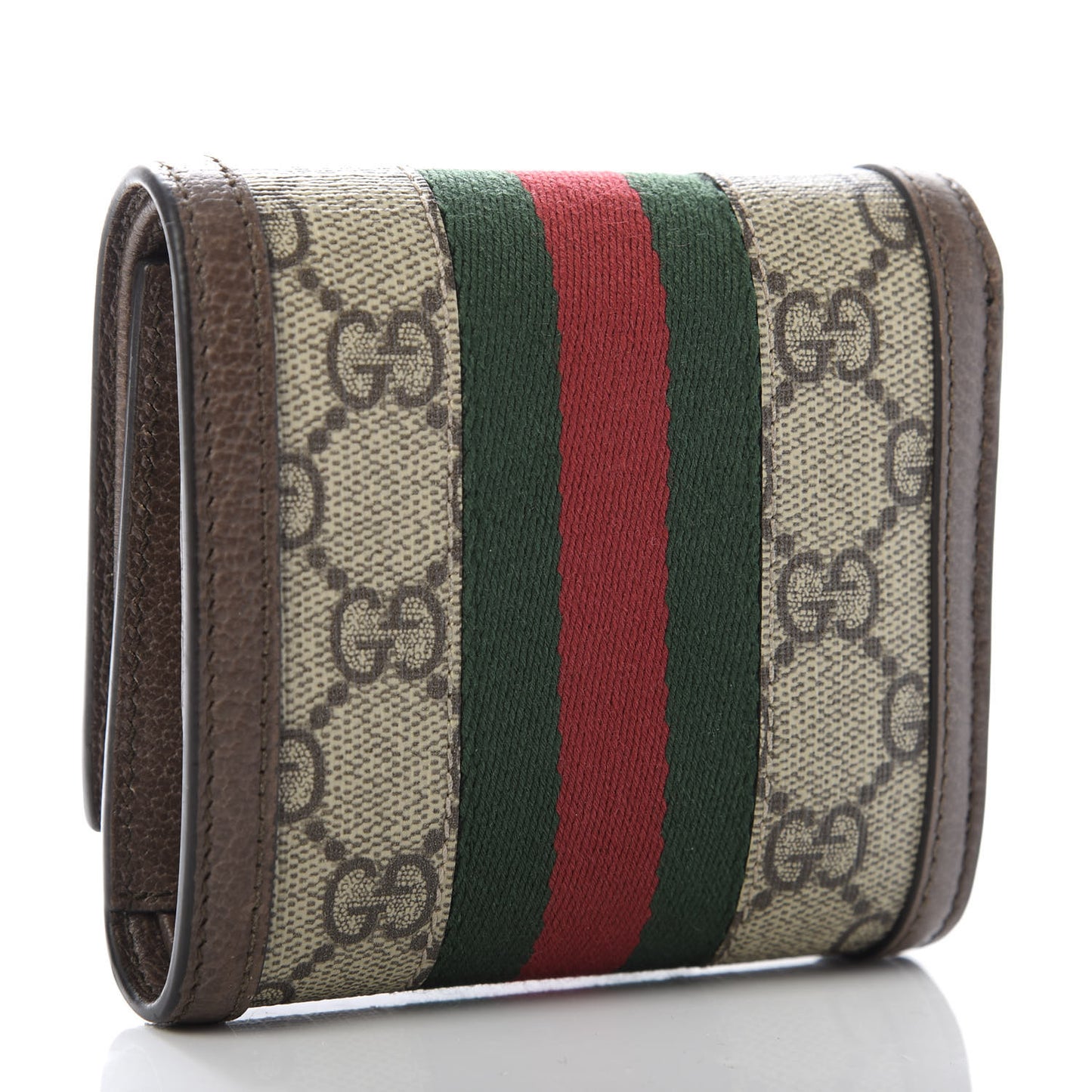 GG Supreme Monogram Textured Calfskin Web Ophidia Card Case Wallet Beige Ebony New Acero