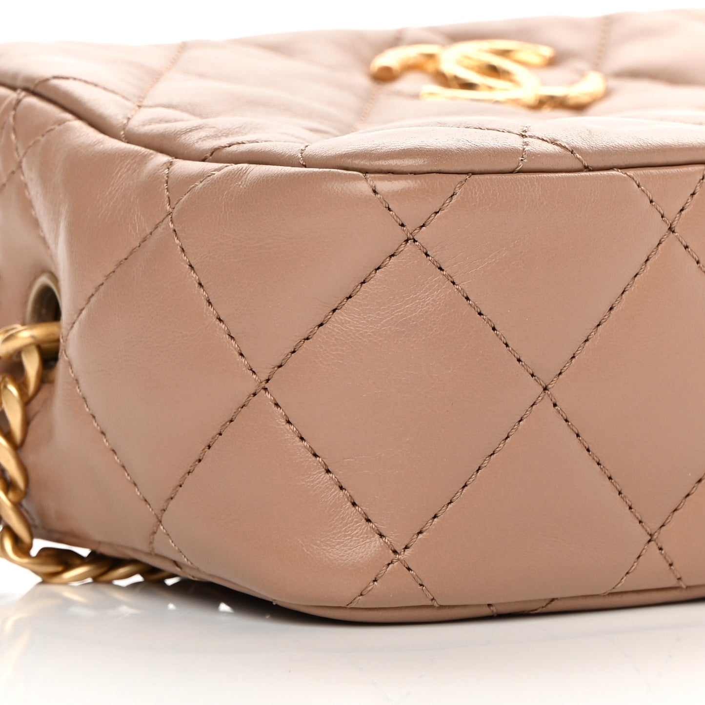 Lambskin Quilted Mini Pillow Crush Camera Case Beige