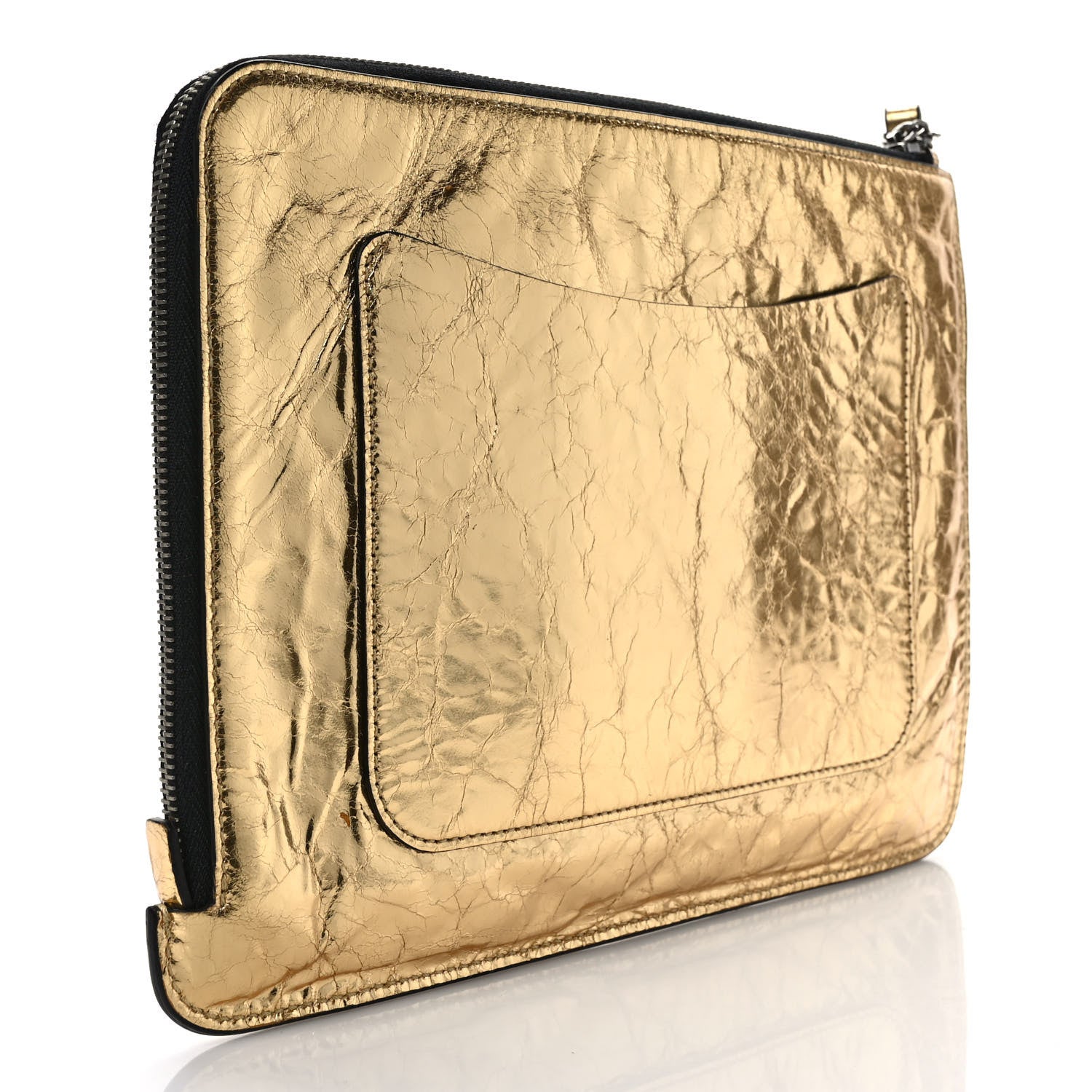 Chanel Metallic Lambskin Medium Je Ne Suis Pas En Solde Pouch Clutch Gold 3 of 7