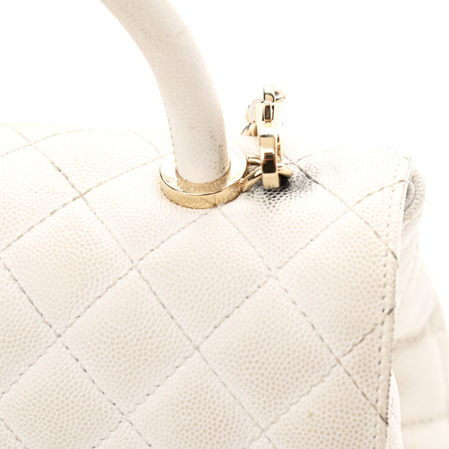 Caviar Quilted Small Coco Handle Flap White