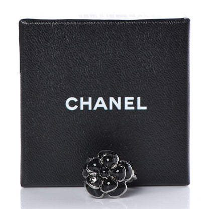Chanel Enamel Ruthenium CC Camellia Ring 6 Black 6 of 6
