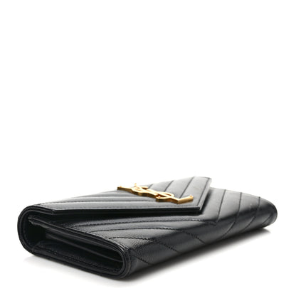 Saint Laurent Grain De Poudre Matelasse Chevron Monogram Flap Wallet Black 4 of 10