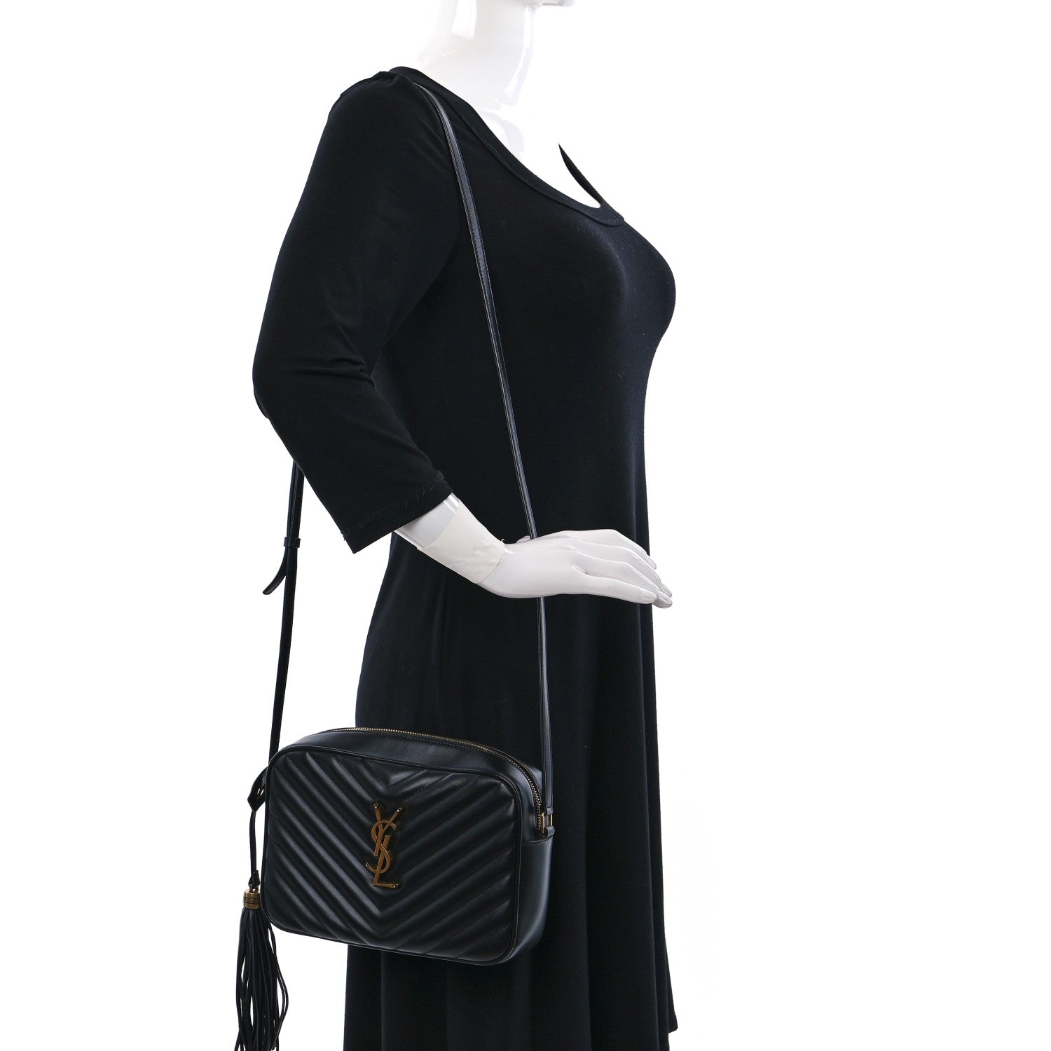 Saint Laurent Calfskin Matelasse Monogram Lou Camera Bag Black 3 of 9