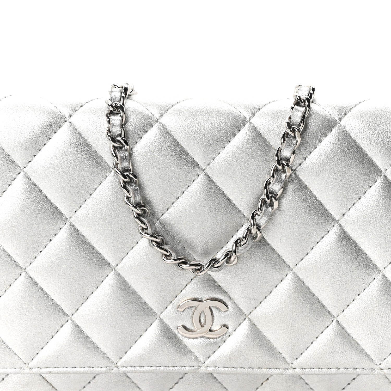 Chanel Metallic Lambskin Quilted Wallet On Chain WOC Silver 8 of 11