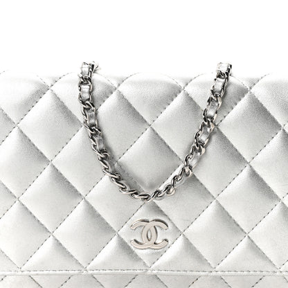 Chanel Metallic Lambskin Quilted Wallet On Chain WOC Silver 8 of 11